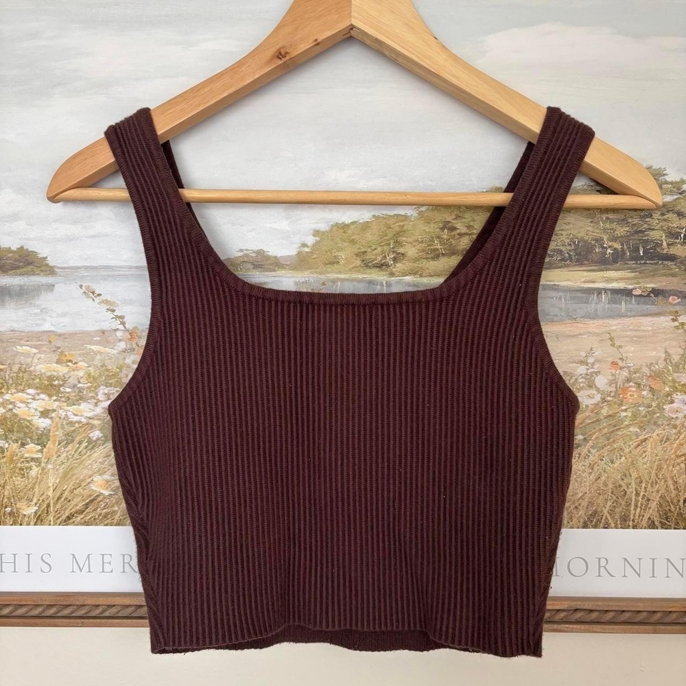 house of harlow 1960 brown granola ribbed crop top square neck size small